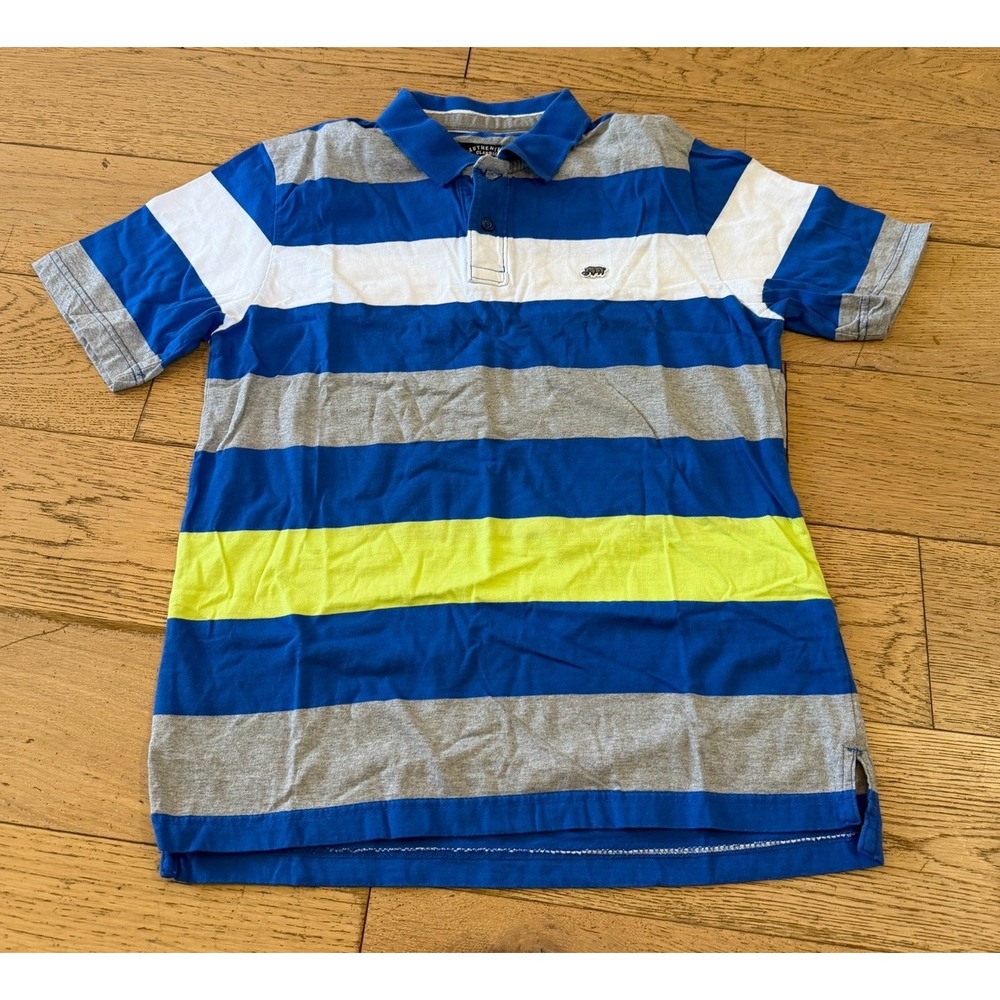 ECKO UNLTD Authentic Classic Striped Polo Shirt Mens Size L Blue Gray‎ Yellow